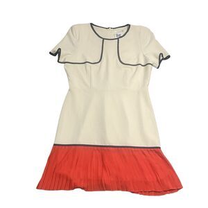 Space Capsule Hong Kong Dress Women's Size M Ivory Colorblock  Knee Ruffle Lined